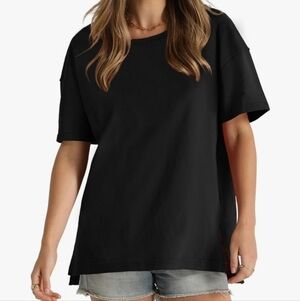 WIHOLL Summer Tops for Women Short Sleeve Cotton T-Shirts Loose Fit Basic Tees S